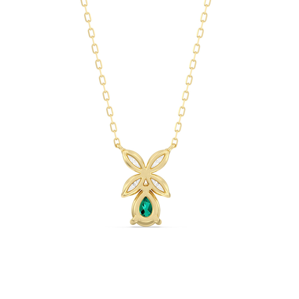 Emerald and Diamond Tulip Drop Necklace with 14KT Yellow Gold Cut Diamond in 14KT Yellow Gold view 4
