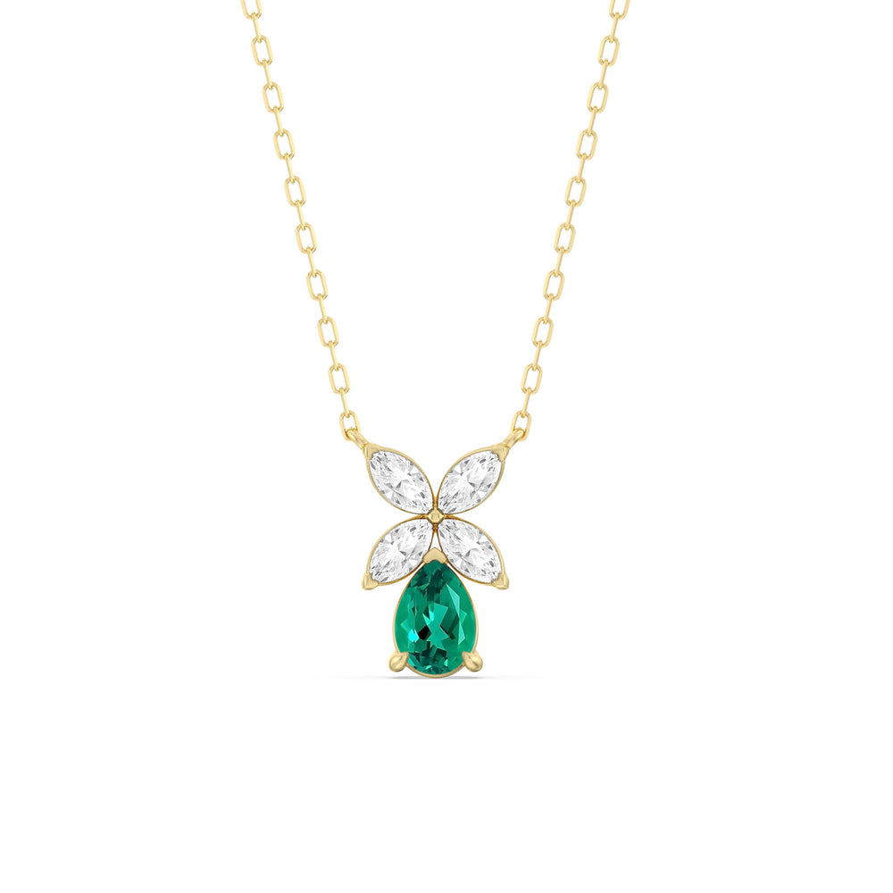 Emerald and Diamond Tulip Drop Necklace with 14KT Yellow Gold Cut Diamond in 14KT Yellow Gold view 1
