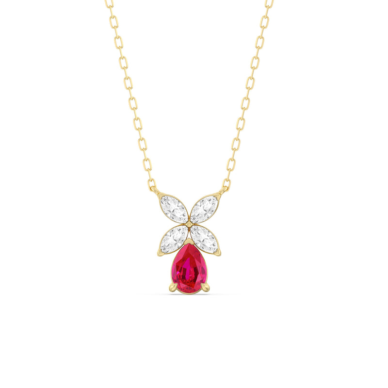 Ruby and Diamond Tulip Drop Necklace