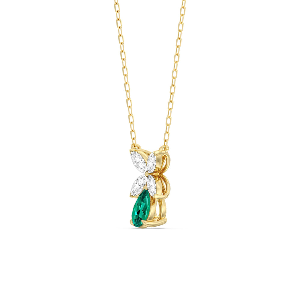 Emerald and Diamond Tulip Drop Necklace with 14KT Yellow Gold Cut Diamond in 14KT Yellow Gold view 2

