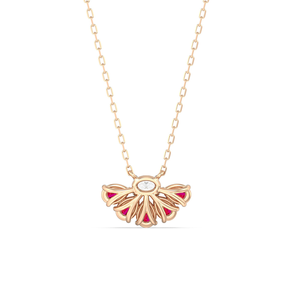 Ruby and Diamond Daisy Petals Necklace with 14KT Rose Gold Cut Diamond in 14KT Rose Gold view 4
