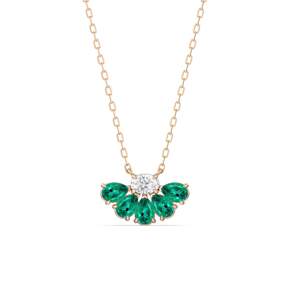 Emerald and Diamond Daisy Petals Necklace with 14KT Rose Gold Cut Diamond in 14KT Rose Gold view 1
