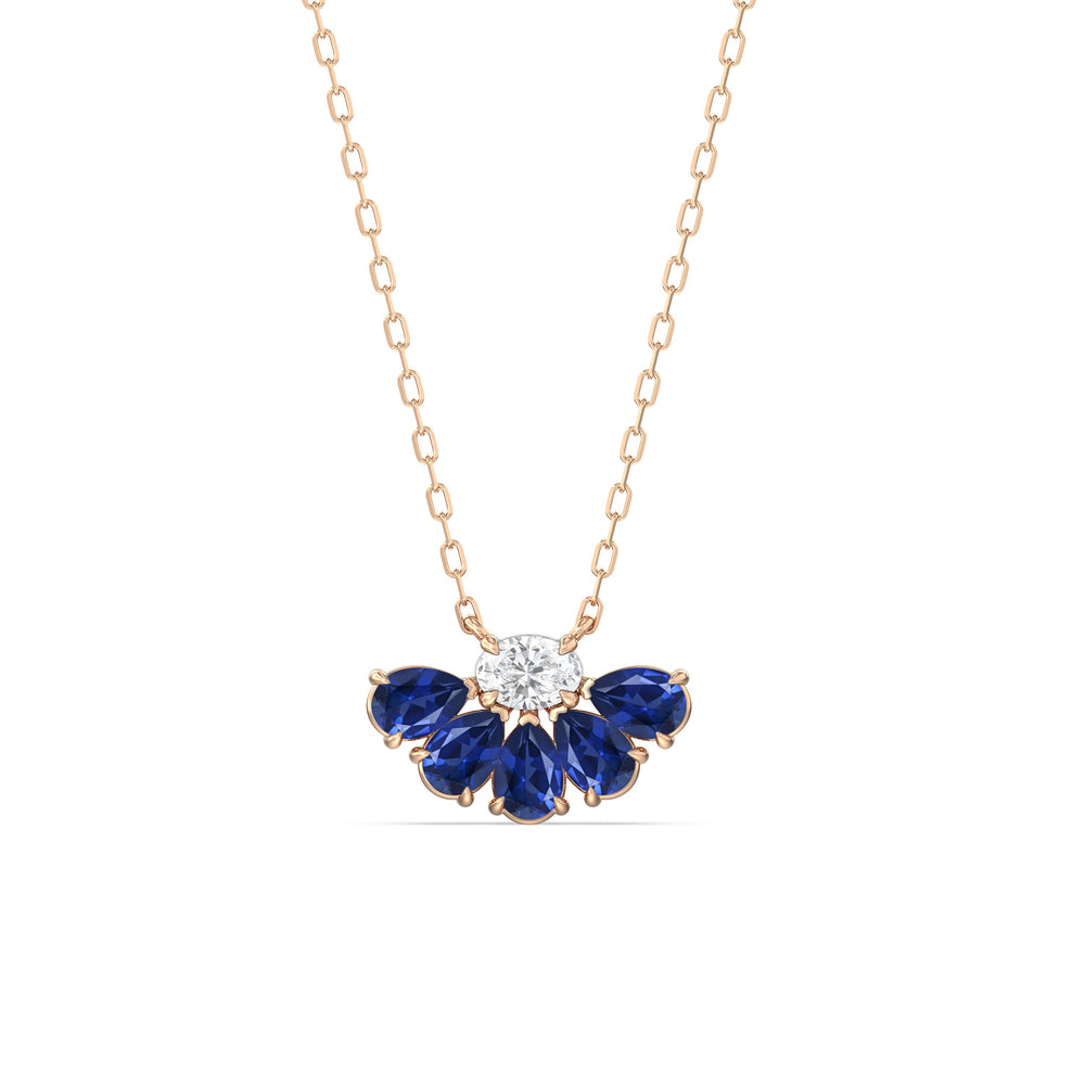Sapphire and Diamond Daisy Petals Necklace with 14KT Rose Gold Cut Diamond in 14KT Rose Gold view 1
