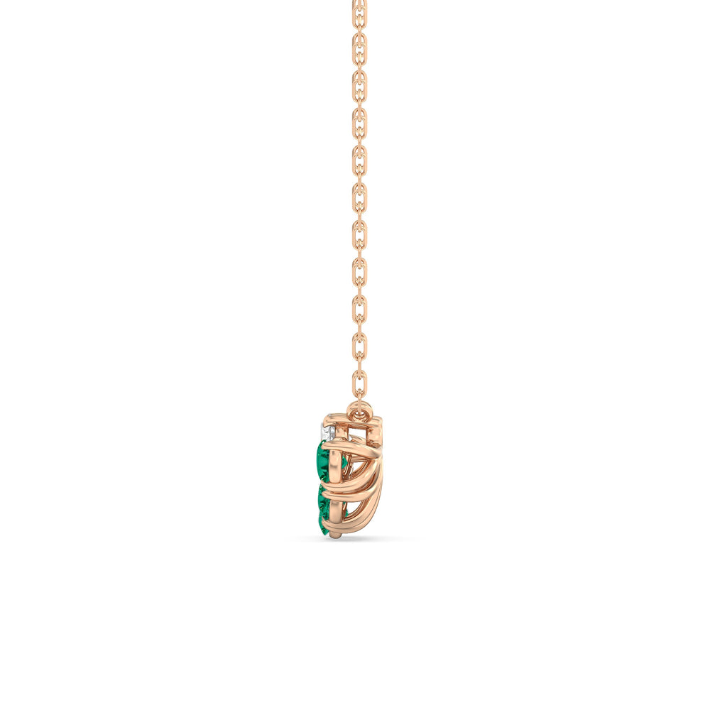 Emerald and Diamond Daisy Petals Necklace with 14KT Rose Gold Cut Diamond in 14KT Rose Gold view 3
