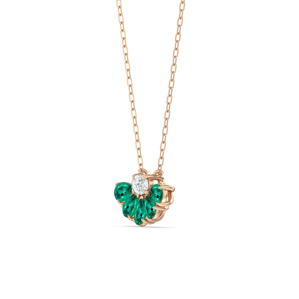 Emerald and Diamond Daisy Petals Necklace with 14KT Rose Gold Cut Diamond in 14KT Rose Gold view 2
