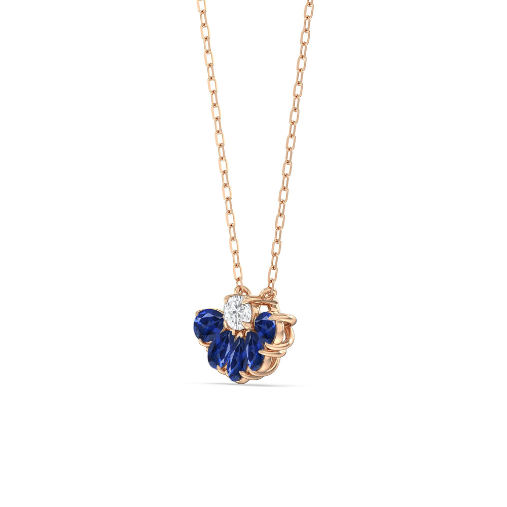 Sapphire and Diamond Daisy Petals Necklace with 14KT Rose Gold Cut Diamond in 14KT Rose Gold view 2
