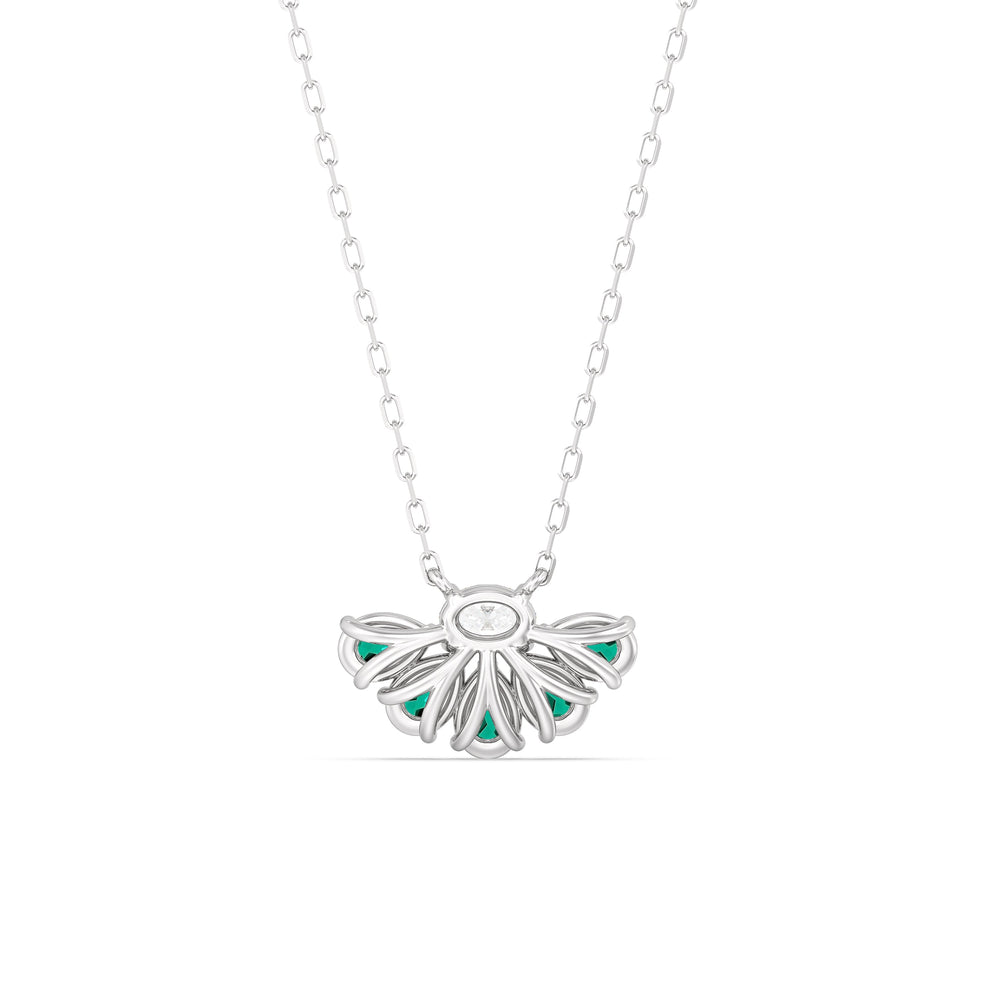 Emerald and Diamond Daisy Petals Necklace with 14KT White Gold Cut Diamond in 14KT White Gold view 4
