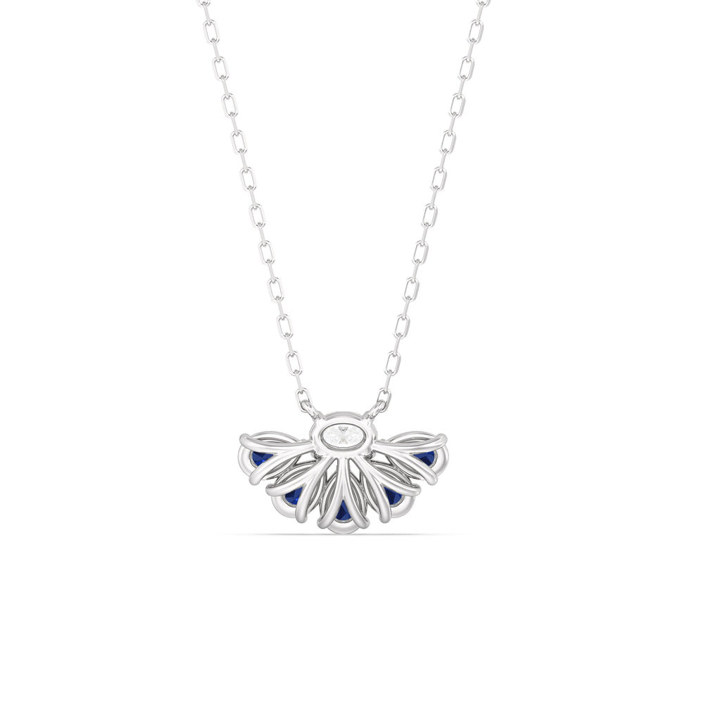 Sapphire and Diamond Daisy Petals Necklace with 14KT White Gold Cut Diamond in 14KT White Gold view 4
