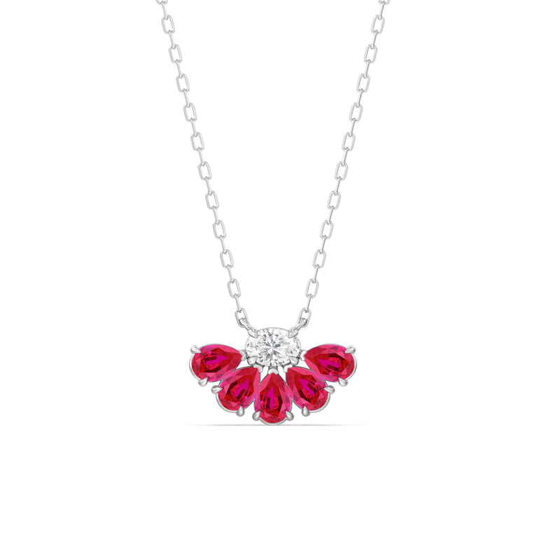 Ruby and Diamond Daisy Petals Necklace