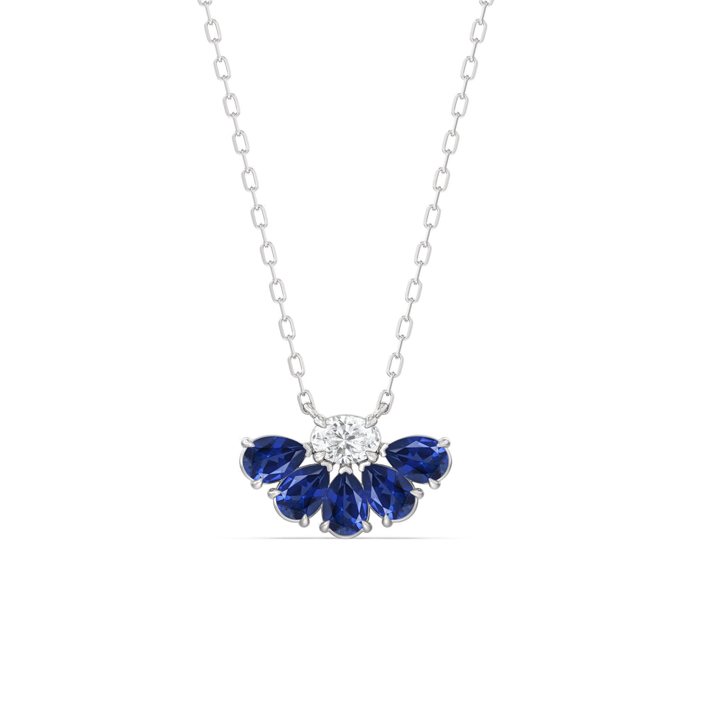 Sapphire and Diamond Daisy Petals Necklace with 14KT White Gold Cut Diamond in 14KT White Gold view 1
