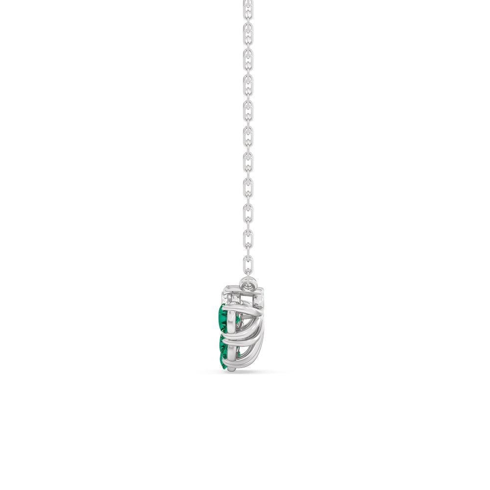 Emerald and Diamond Daisy Petals Necklace with 14KT White Gold Cut Diamond in 14KT White Gold view 3

