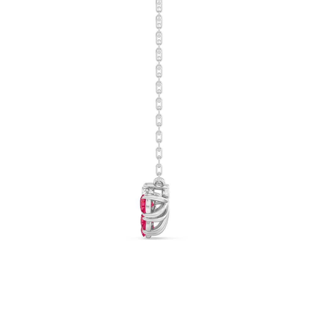 Ruby and Diamond Daisy Petals Necklace with 14KT White Gold Cut Diamond in 14KT White Gold view 3
