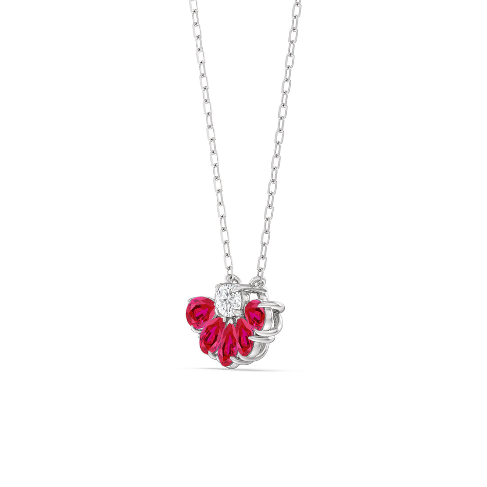 Ruby and Diamond Daisy Petals Necklace with 14KT White Gold Cut Diamond in 14KT White Gold view 2

