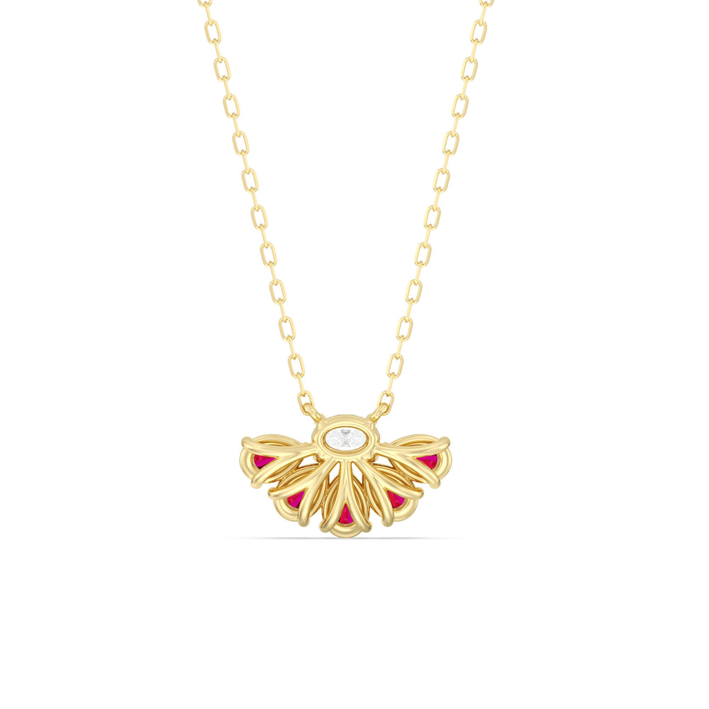 Ruby and Diamond Daisy Petals Necklace with 14KT Yellow Gold Cut Diamond in 14KT Yellow Gold view 4
