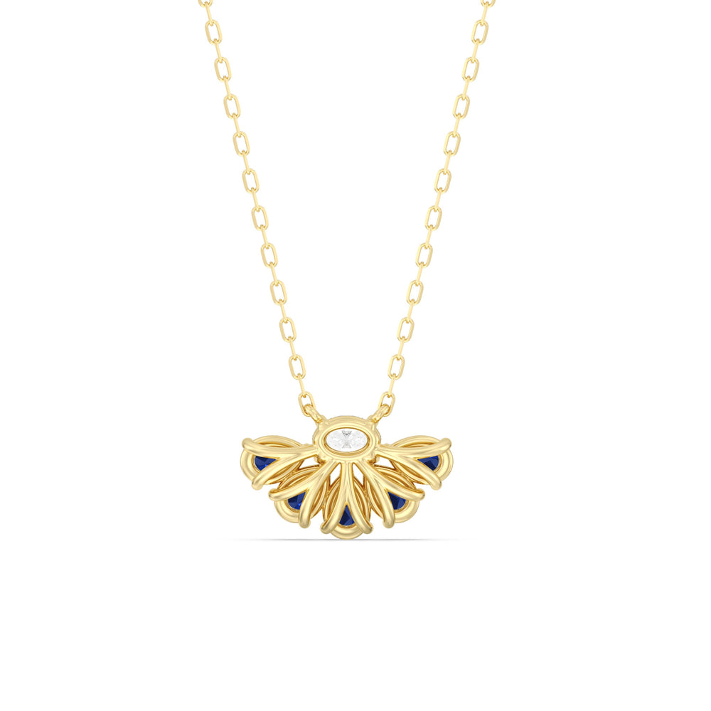 Sapphire and Diamond Daisy Petals Necklace with 14KT Yellow Gold Cut Diamond in 14KT Yellow Gold view 4
