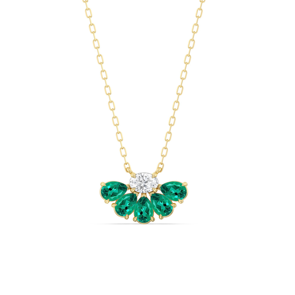Emerald and Diamond Daisy Petals Necklace with 14KT Yellow Gold Cut Diamond in 14KT Yellow Gold view 1
