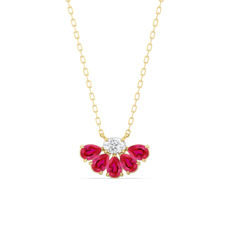 Ruby and Diamond Daisy Petals Necklace