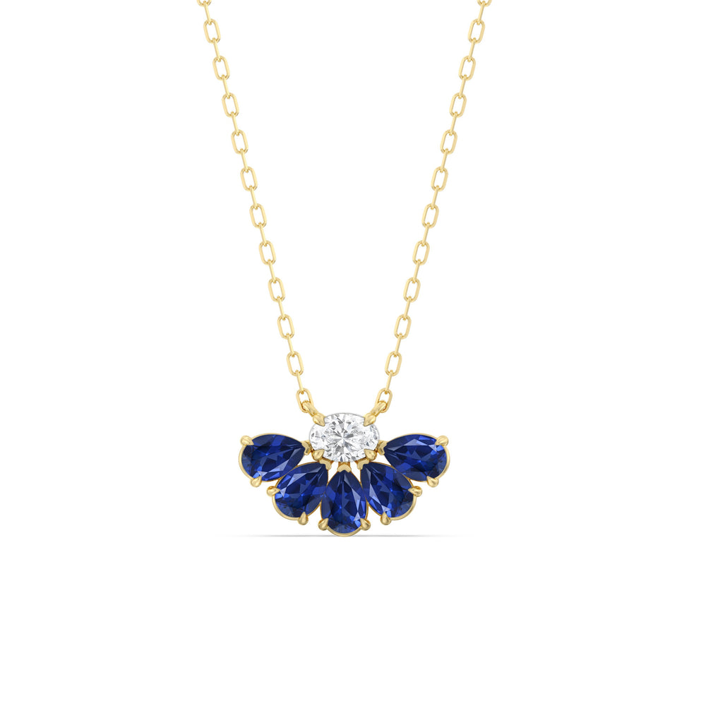 Sapphire and Diamond Daisy Petals Necklace with 14KT Yellow Gold Cut Diamond in 14KT Yellow Gold view 1
