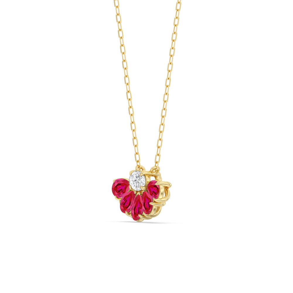 Ruby and Diamond Daisy Petals Necklace with 14KT Yellow Gold Cut Diamond in 14KT Yellow Gold view 2
