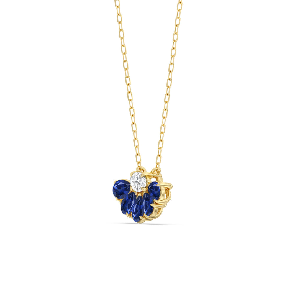 Sapphire and Diamond Daisy Petals Necklace with 14KT Yellow Gold Cut Diamond in 14KT Yellow Gold view 2
