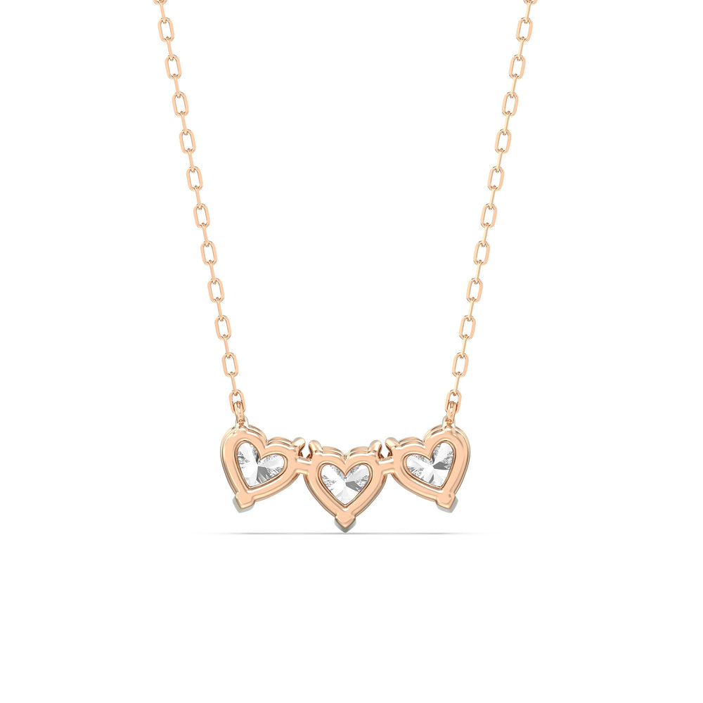 Trio Heart Cluster Diamond Necklace with 14KT Rose Gold / Lab / 1 1/2 Cut Diamond in 14KT Rose Gold / Lab / 1 1/2 view 5
