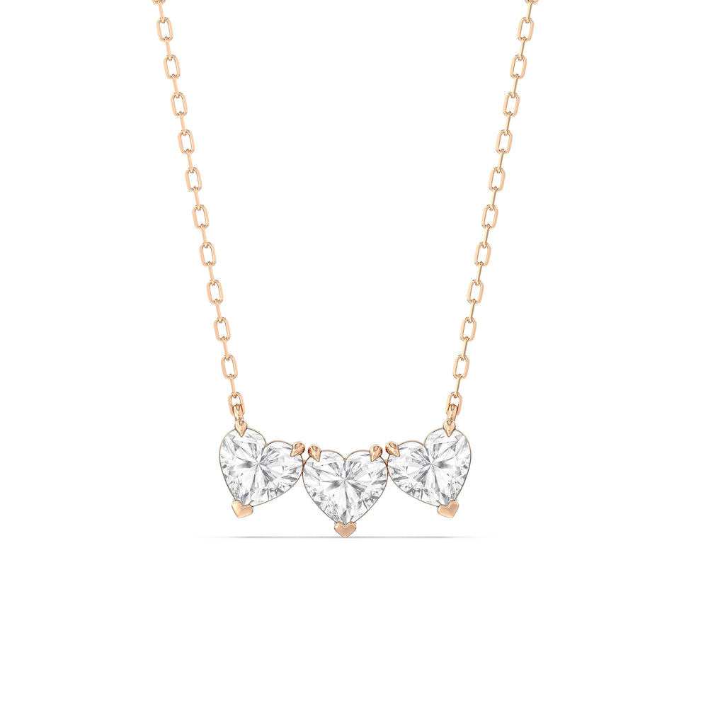 Trio Heart Cluster Diamond Necklace with 14KT Rose Gold / Lab / 1 1/2 Cut Diamond in 14KT Rose Gold / Lab / 1 1/2 view 1
