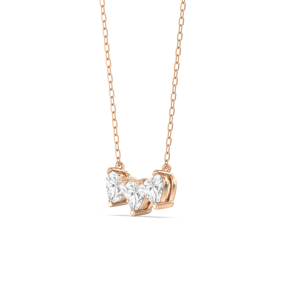 Trio Heart Cluster Diamond Necklace with 14KT Rose Gold / Lab / 1 1/2 Cut Diamond in 14KT Rose Gold / Lab / 1 1/2 view 2
