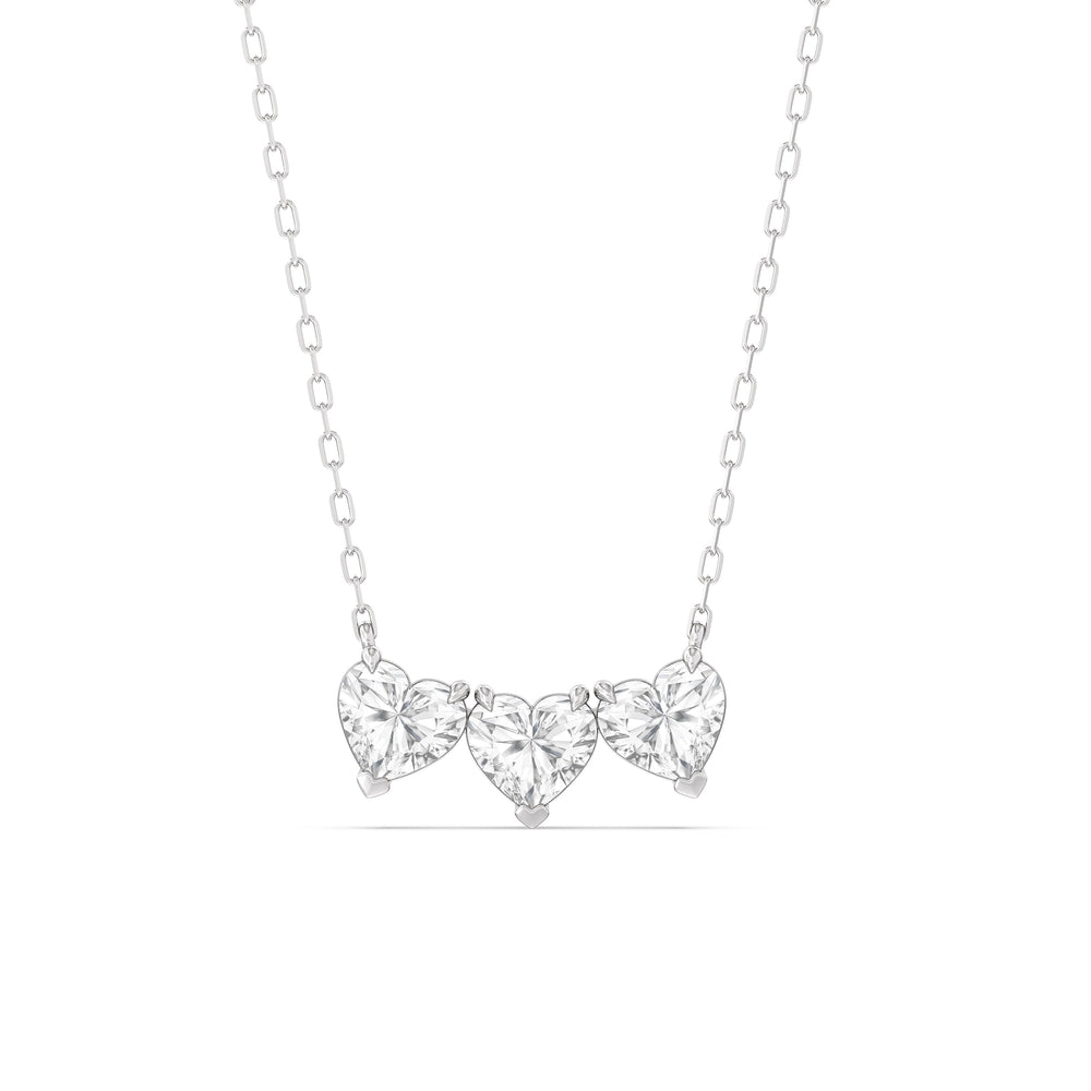Trio Heart Cluster Diamond Necklace with 14KT White Gold / Lab / 1 1/2 Cut Diamond in 14KT White Gold / Lab / 1 1/2 view 1
