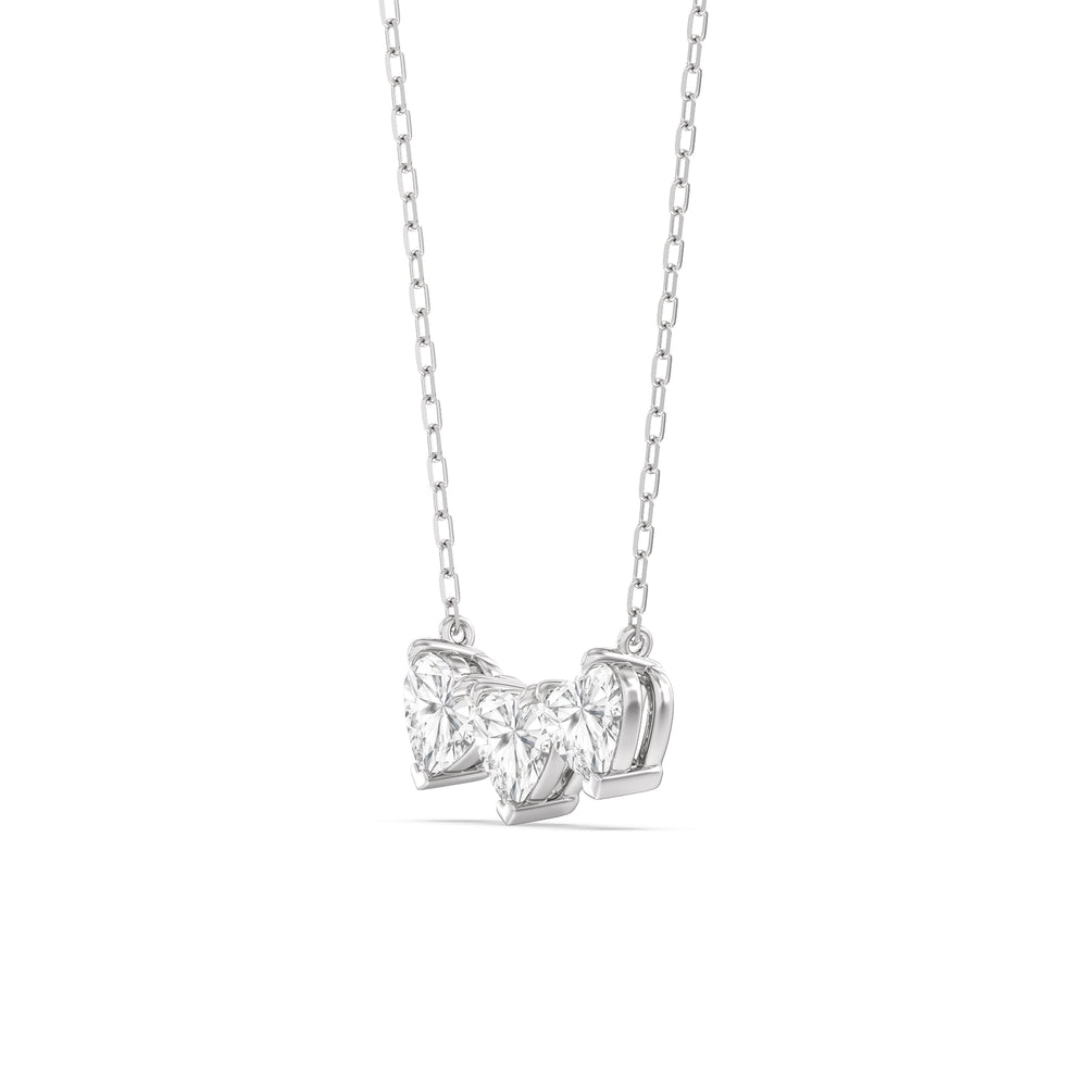 Trio Heart Cluster Diamond Necklace with 14KT White Gold / Lab / 1 1/2 Cut Diamond in 14KT White Gold / Lab / 1 1/2 view 2
