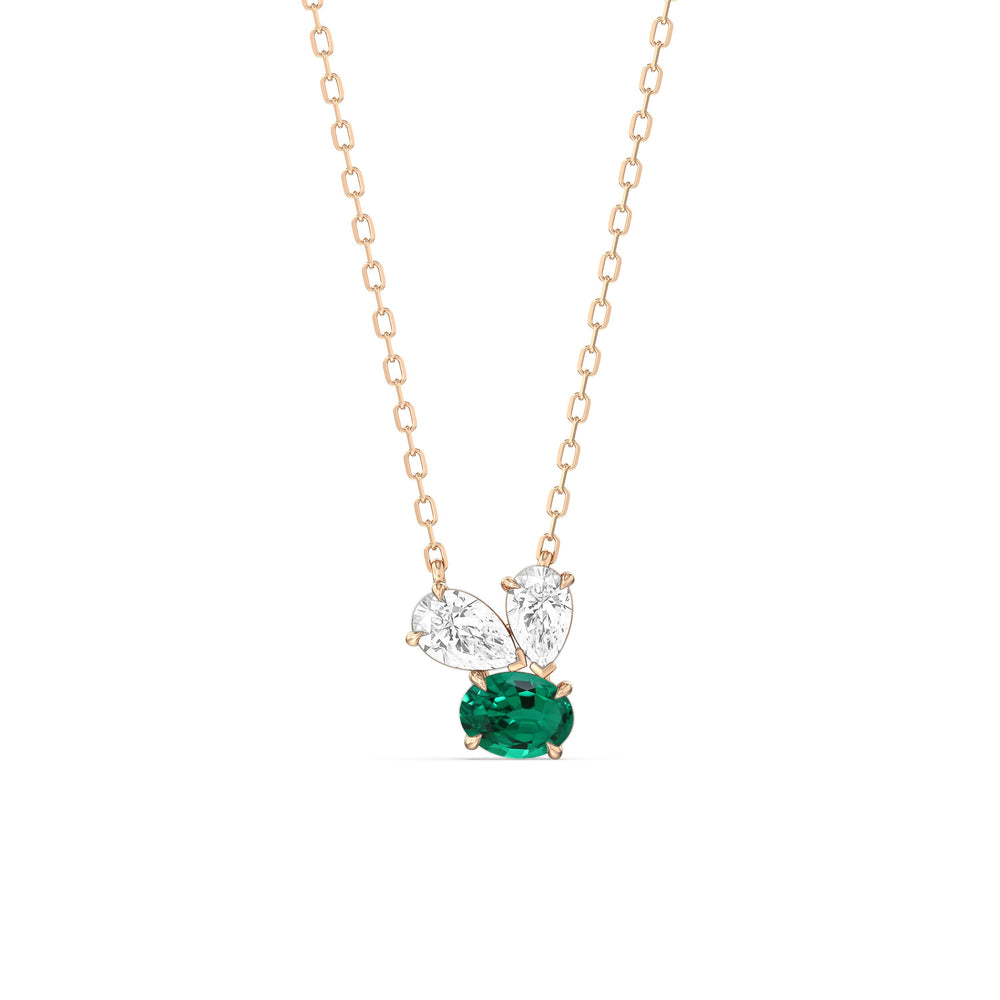 Emerald and Diamond Stardust Cluster Necklace with 14KT Rose Gold Cut Diamond in 14KT Rose Gold view 1
