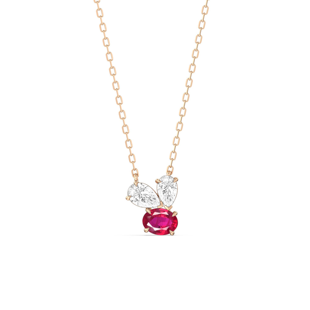 Ruby and Diamond Stardust Cluster Necklace with 14KT Rose Gold Cut Diamond in 14KT Rose Gold view 1
