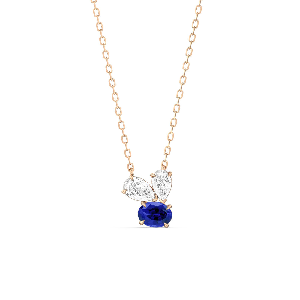 Sapphire and Diamond Stardust Cluster Necklace with 14KT Rose Gold Cut Diamond in 14KT Rose Gold view 1
