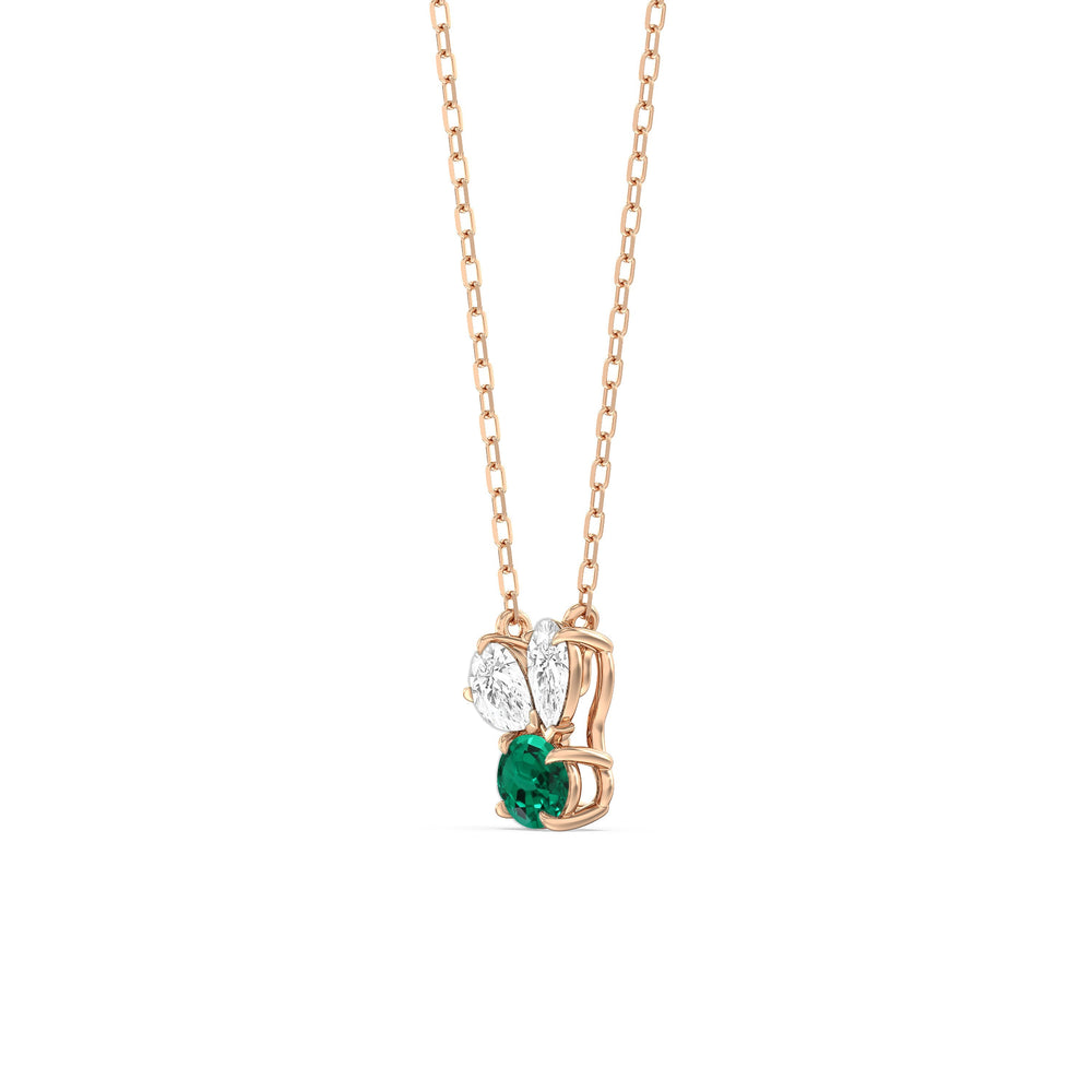 Emerald and Diamond Stardust Cluster Necklace with 14KT Rose Gold Cut Diamond in 14KT Rose Gold view 2
