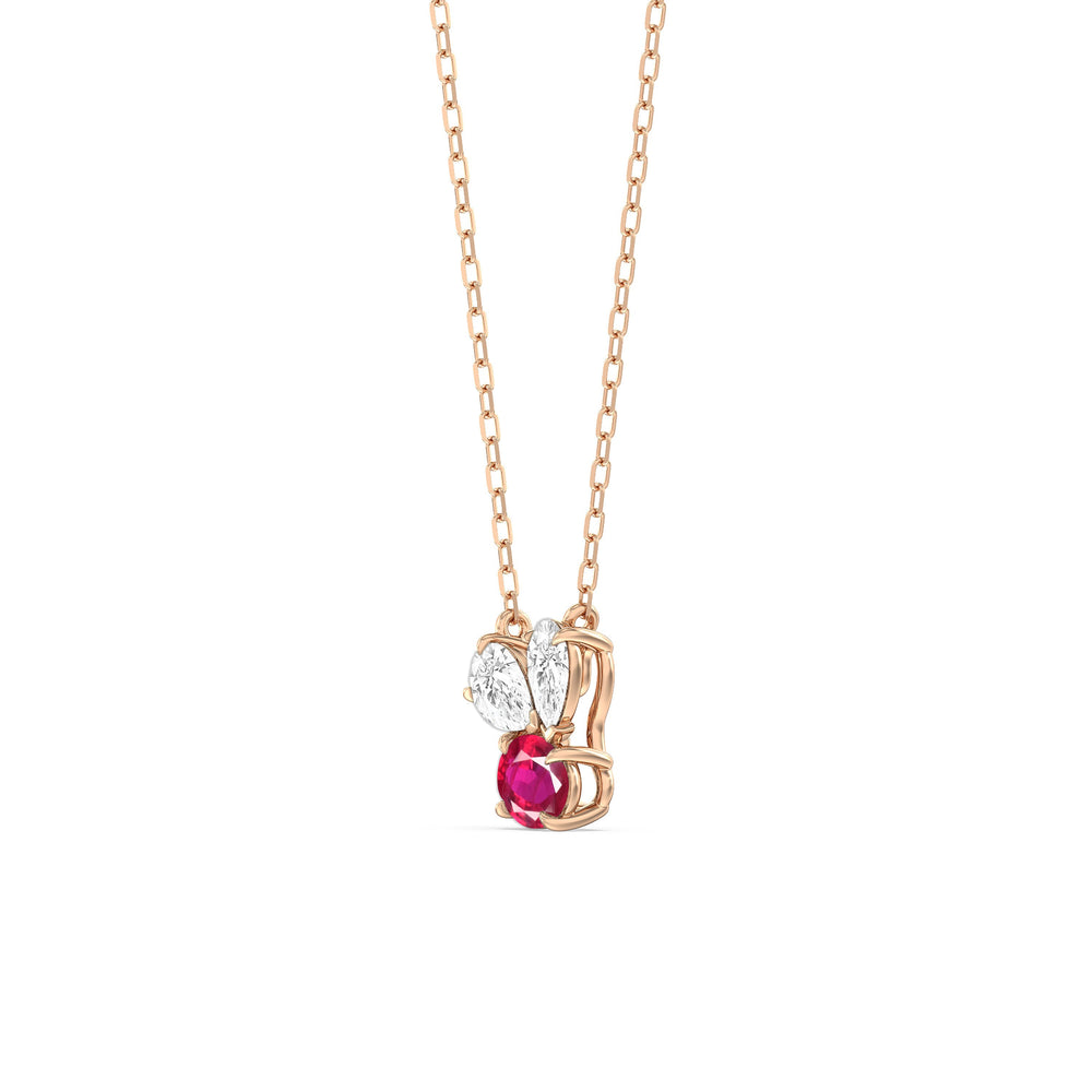 Ruby and Diamond Stardust Cluster Necklace with 14KT Rose Gold Cut Diamond in 14KT Rose Gold view 2
