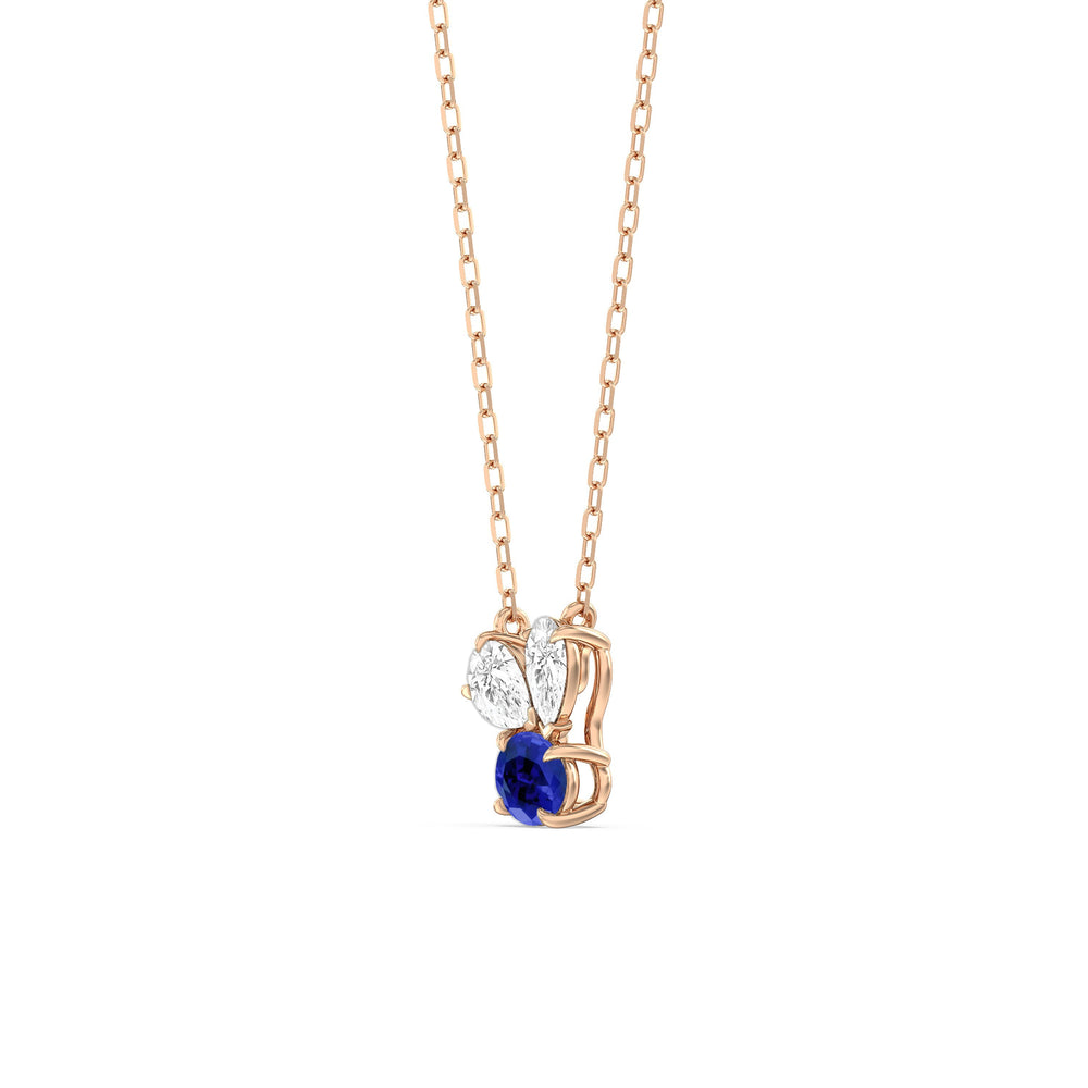 Sapphire and Diamond Stardust Cluster Necklace with 14KT Rose Gold Cut Diamond in 14KT Rose Gold view 2
