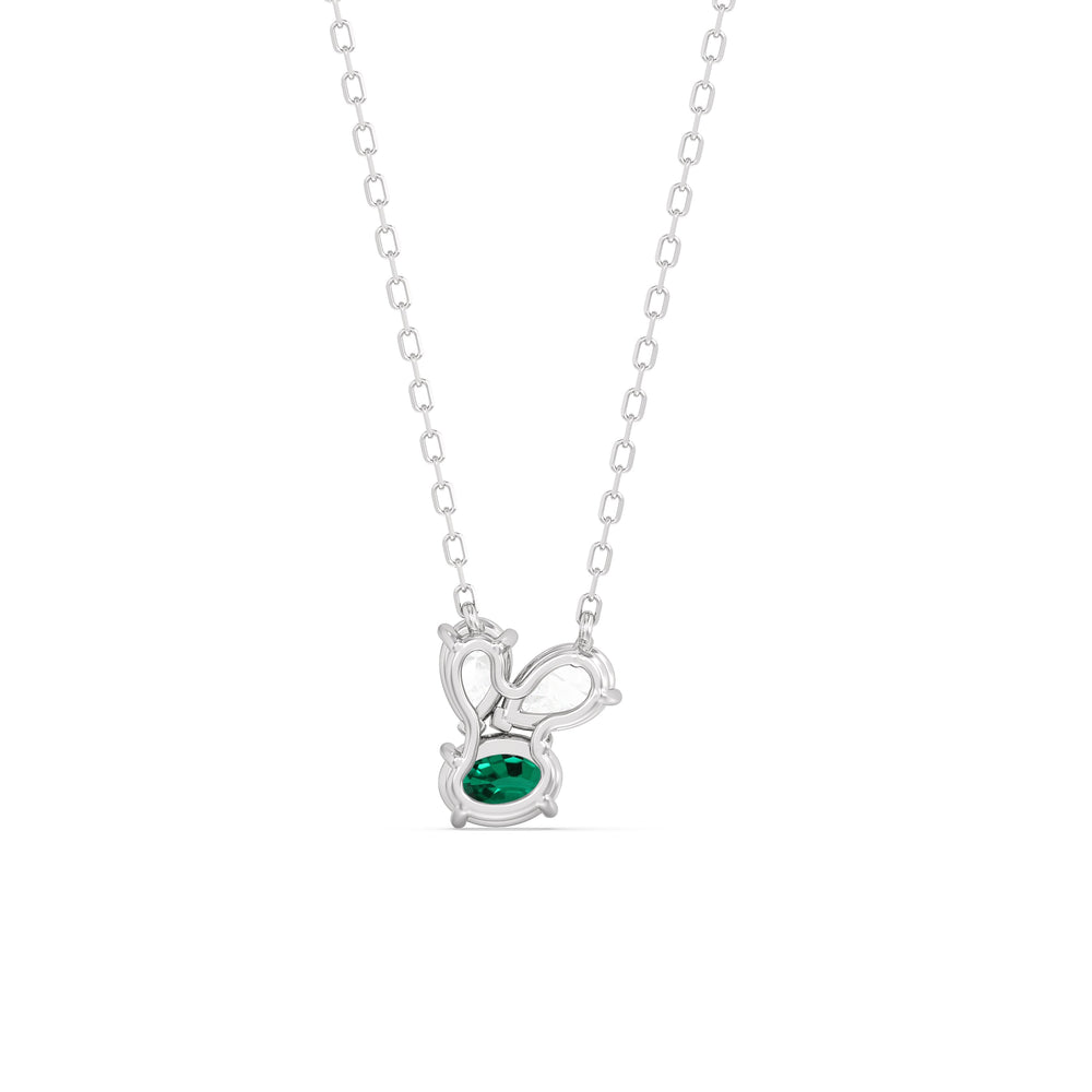 Emerald and Diamond Stardust Cluster Necklace with 14KT White Gold Cut Diamond in 14KT White Gold view 4

