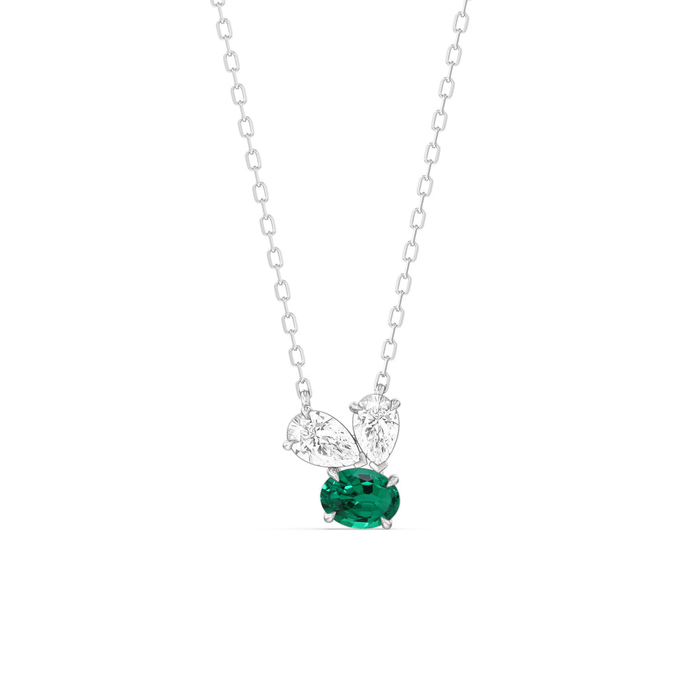 Emerald and Diamond Stardust Cluster Necklace with 14KT White Gold Cut Diamond in 14KT White Gold view 1
