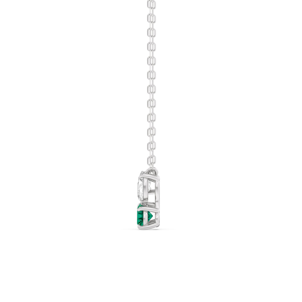 Emerald and Diamond Stardust Cluster Necklace with 14KT White Gold Cut Diamond in 14KT White Gold view 3
