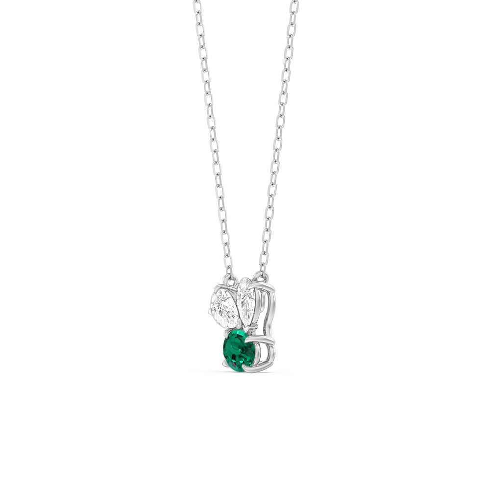 Emerald and Diamond Stardust Cluster Necklace with 14KT White Gold Cut Diamond in 14KT White Gold view 2
