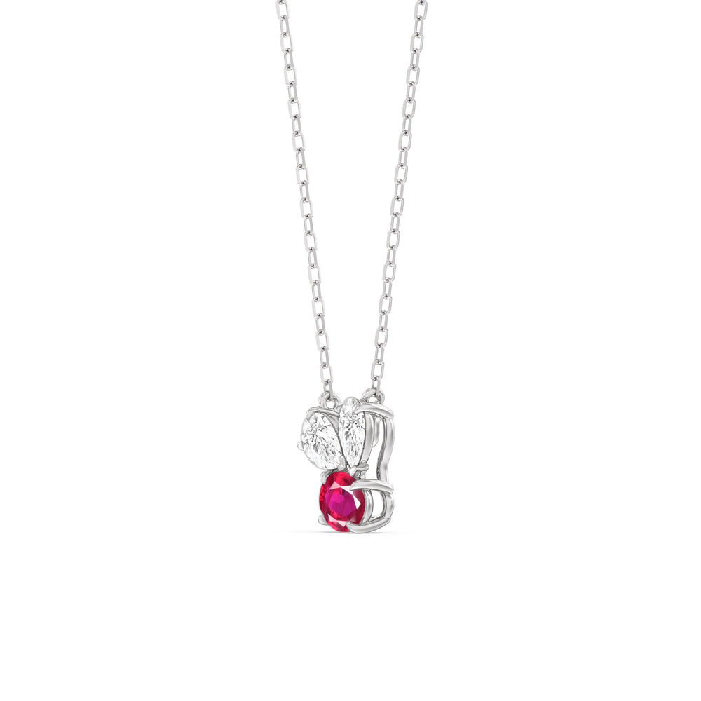 Ruby and Diamond Stardust Cluster Necklace with 14KT White Gold Cut Diamond in 14KT White Gold view 2

