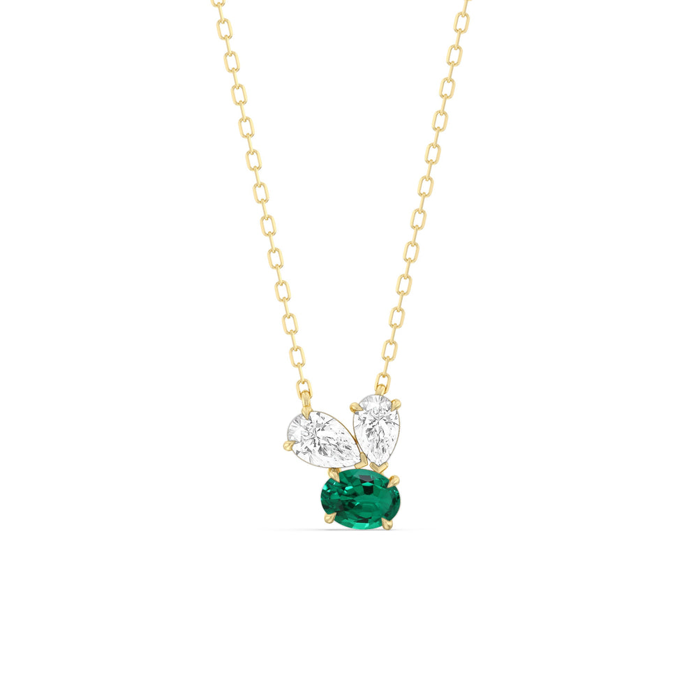Emerald and Diamond Stardust Cluster Necklace with 14KT Yellow Gold Cut Diamond in 14KT Yellow Gold view 1
