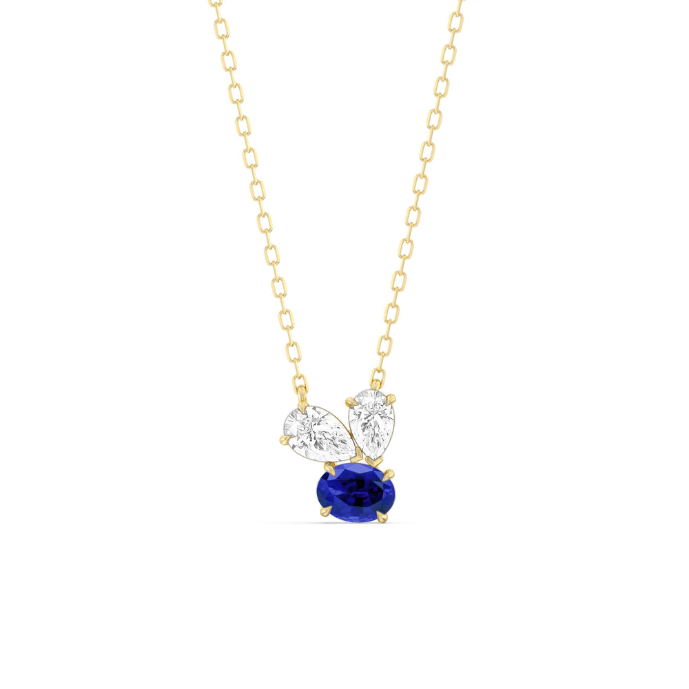 Sapphire and Diamond Stardust Cluster Necklace with 14KT Yellow Gold Cut Diamond in 14KT Yellow Gold view 1
