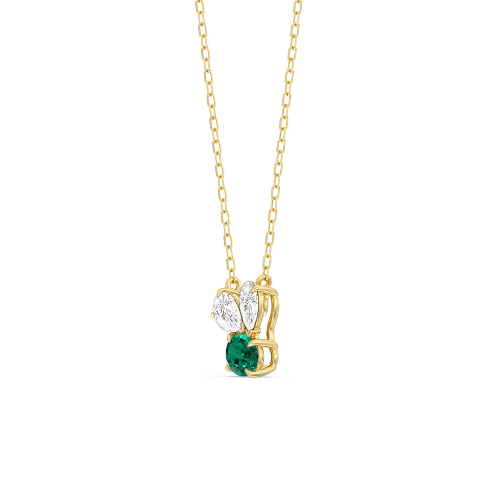 Emerald and Diamond Stardust Cluster Necklace with 14KT Yellow Gold Cut Diamond in 14KT Yellow Gold view 2
