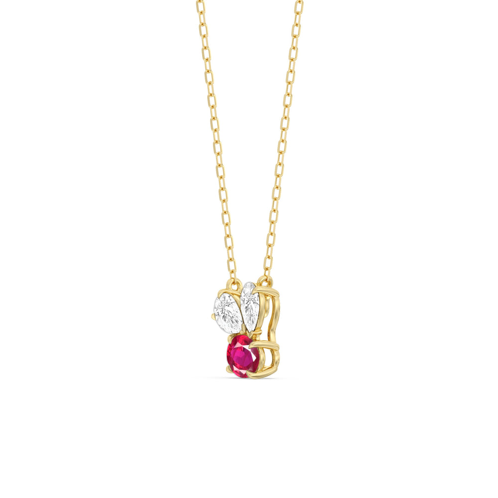 Ruby and Diamond Stardust Cluster Necklace with 14KT Yellow Gold Cut Diamond in 14KT Yellow Gold view 2
