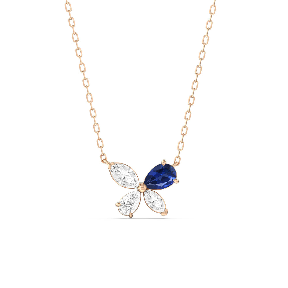 Sapphire Marsilea Necklace with 14KT Rose Gold Cut Diamond in 14KT Rose Gold view 1
