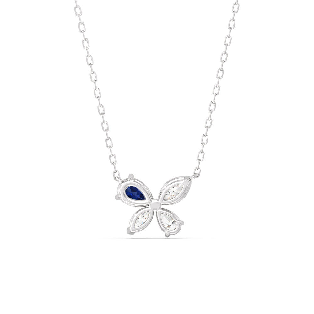 Sapphire Marsilea Necklace with 14KT White Gold Cut Diamond in 14KT White Gold view 4
