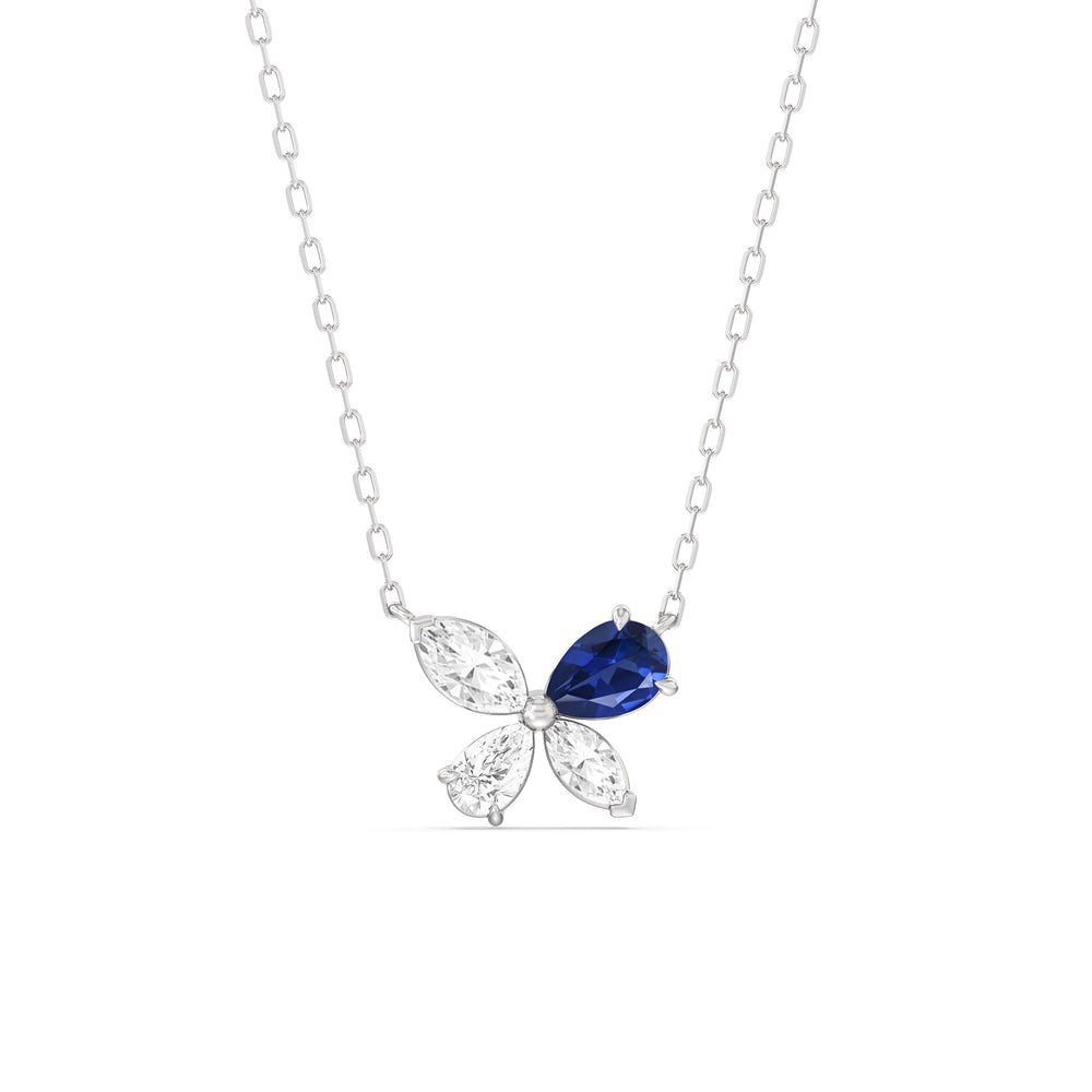 Sapphire Marsilea Necklace with 14KT White Gold Cut Diamond in 14KT White Gold view 1
