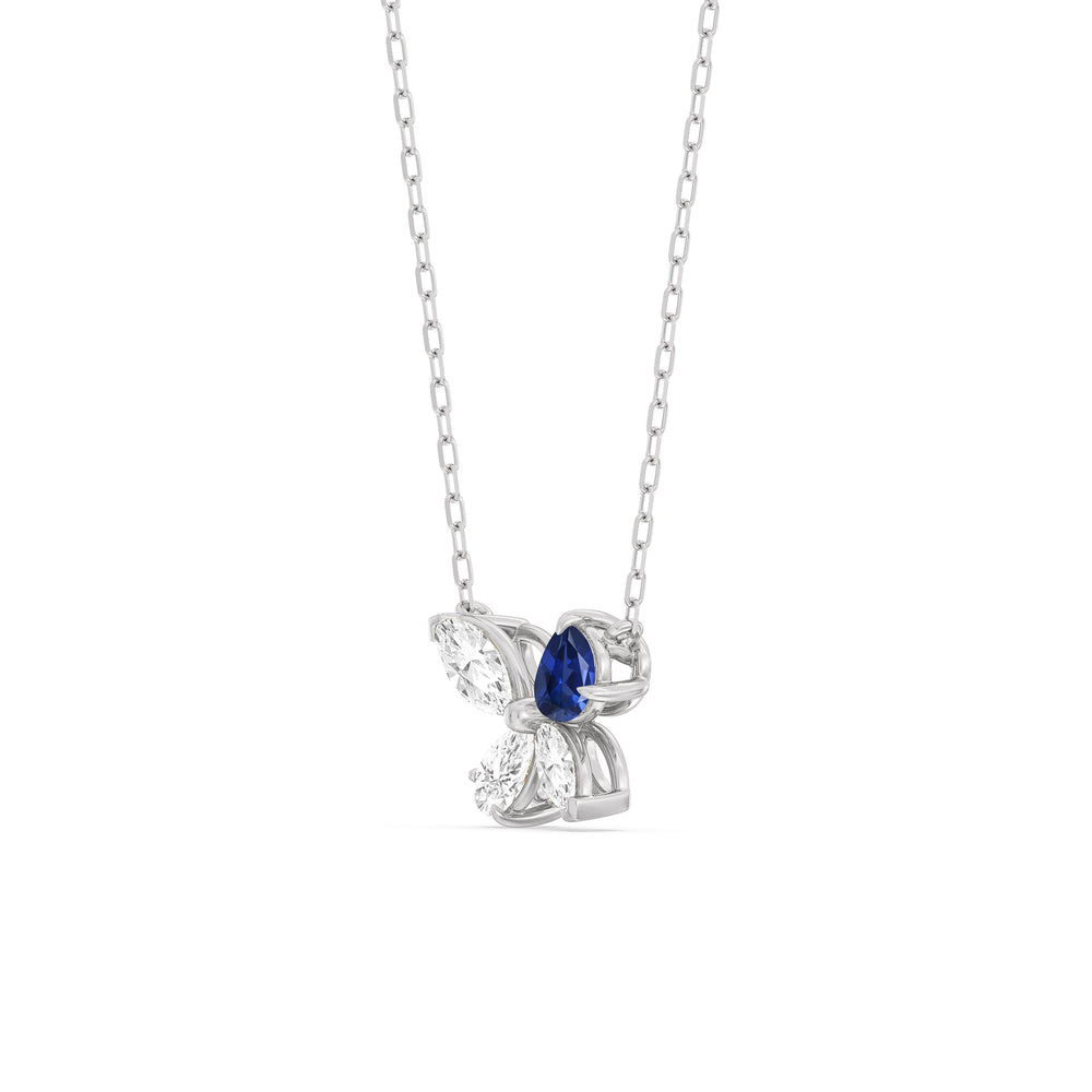 Sapphire Marsilea Necklace with 14KT White Gold Cut Diamond in 14KT White Gold view 2
