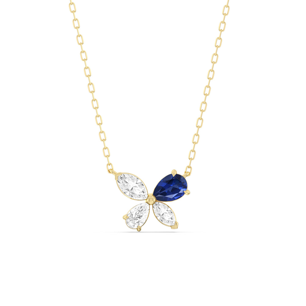 Sapphire Marsilea Necklace with 14KT Yellow Gold Cut Diamond in 14KT Yellow Gold view 1
