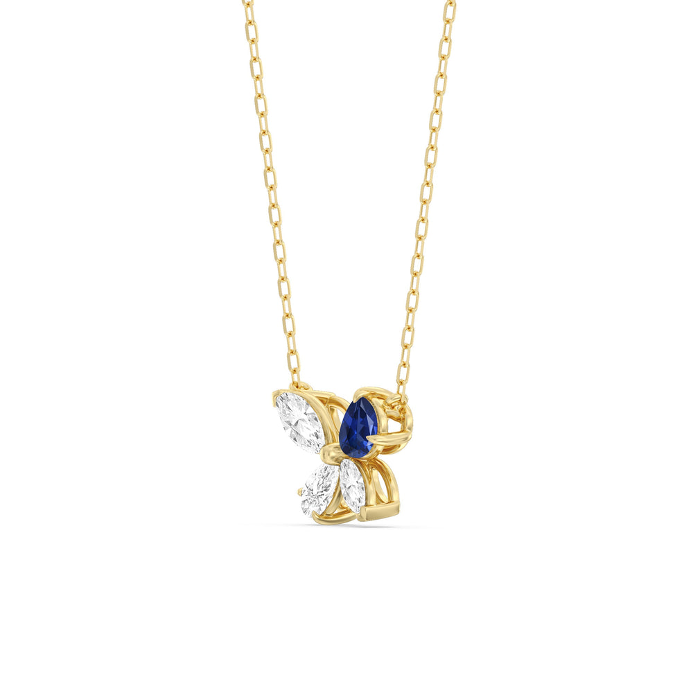 Sapphire Marsilea Necklace with 14KT Yellow Gold Cut Diamond in 14KT Yellow Gold view 2

